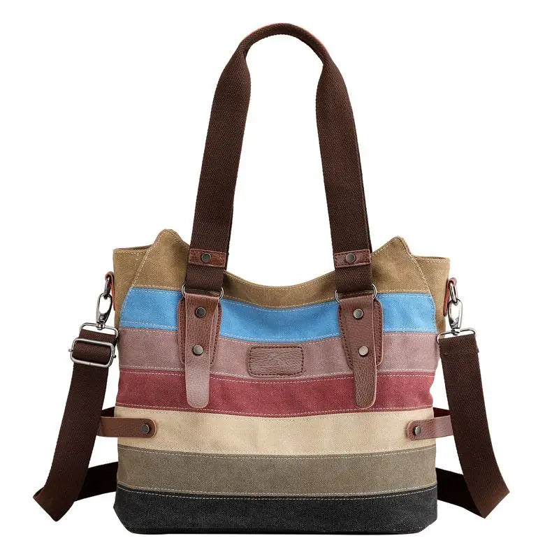Striped Handbag Ladies Shoulder Bag Summer Vintage Cotton Tote Canvas Bag