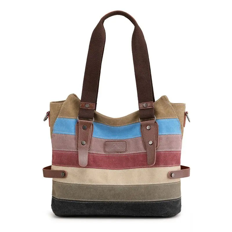 Striped Handbag Ladies Shoulder Bag Summer Vintage Cotton Tote Canvas Bag