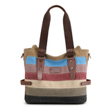 Striped Handbag Ladies Shoulder Bag Summer Vintage Cotton Tote Canvas Bag
