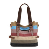 Striped Handbag Ladies Shoulder Bag Summer Vintage Cotton Tote Canvas Bag