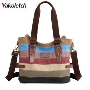 Striped Handbag Ladies Shoulder Bag Summer Vintage Cotton Tote Canvas Bag