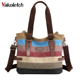 Striped Handbag Ladies Shoulder Bag Summer Vintage Cotton Tote Canvas Bag