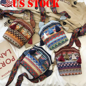 Hand Woven Hobo Crossbody Ethnic Straw Bags Women Handbag Retro Flap Rattan