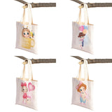 Cute Cartoon Girl and Cat Print Canvas Schoolbag