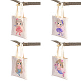 Cute Cartoon Girl and Cat Print Canvas Schoolbag