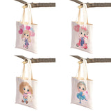 Cute Cartoon Girl and Cat Print Canvas Schoolbag