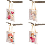Cute Cartoon Girl and Cat Print Canvas Schoolbag