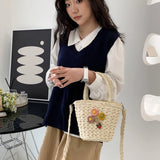 Women Beach Weaving Straw Bag Top Handle Handbags Tote Bag
