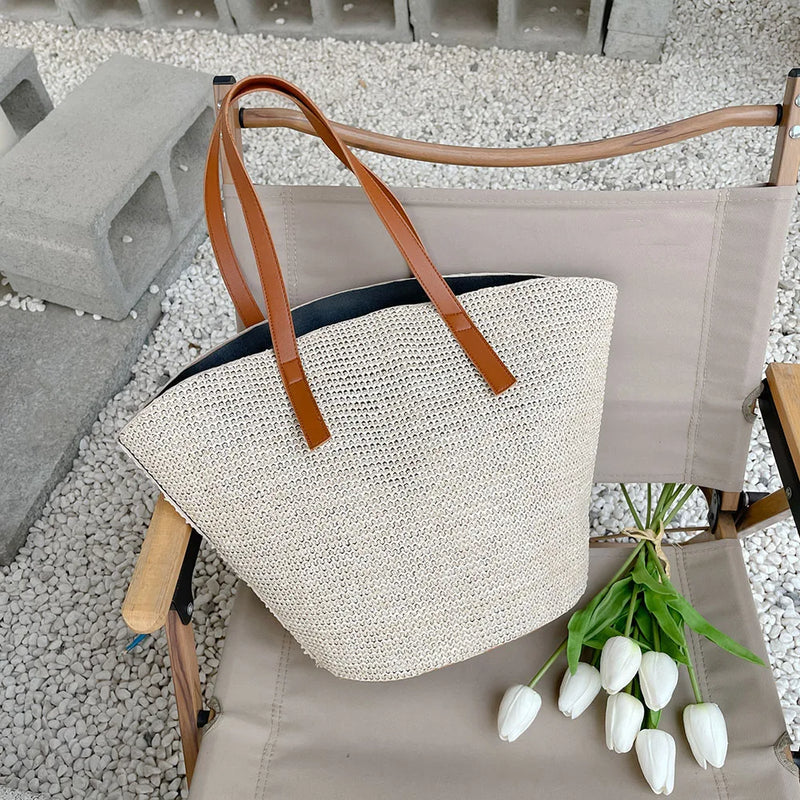 Casual Straw Shoulder Tote Bag Large Capacity Handbag