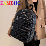 Quilted Down Fabric Backpack for Women Laptop Travel School Bagpack