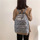 Quilted Down Fabric Backpack for Women Laptop Travel School Bagpack