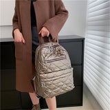 Quilted Down Fabric Backpack for Women Laptop Travel School Bagpack