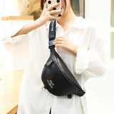 Cowhide Waist Bag for Women Zipper Shoulder Messenger Bag