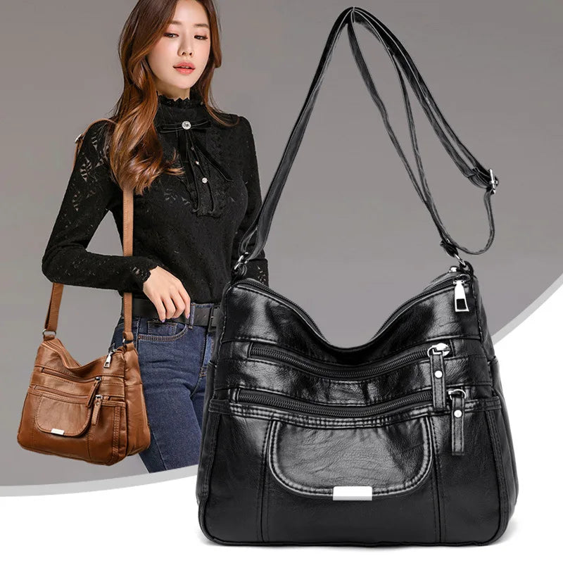 Casual Soft Leather Hobos Vintage Tote Shoulder Bag For Women