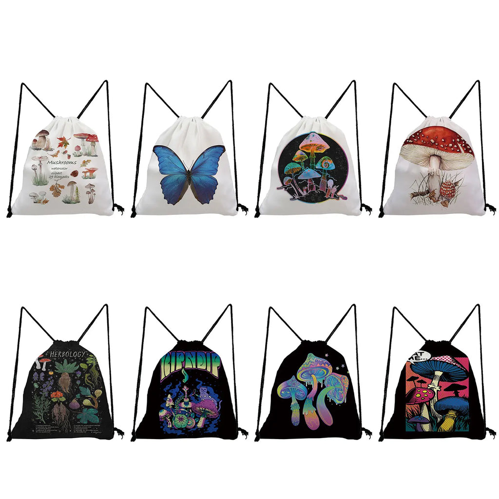 Colorful Mushroom Drawstring Backpack for Students