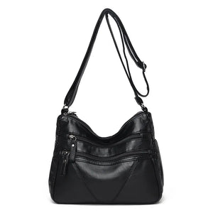 Women's Soft Leather Shoulder Bag Multi-Layer Vintage Crossbody Handbag