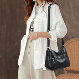 Women's Soft Leather Shoulder Bag Multi-Layer Vintage Crossbody Handbag