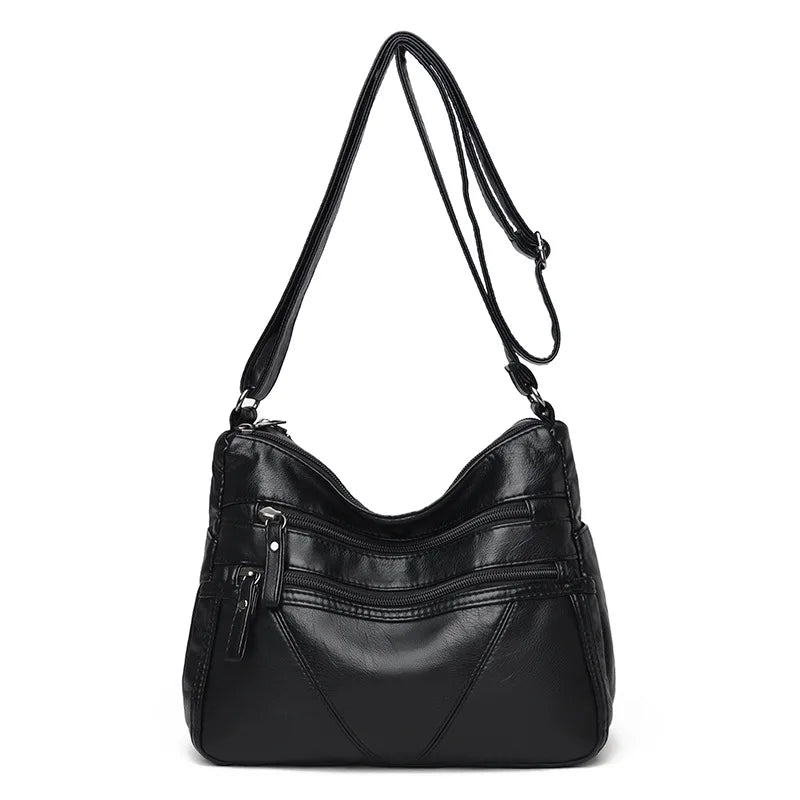 Women's Soft Leather Shoulder Bag Multi-Layer Vintage Crossbody Handbag