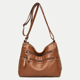 Women's Soft Leather Shoulder Bag Multi-Layer Vintage Crossbody Handbag