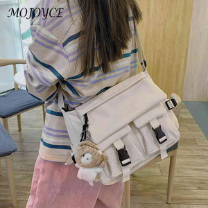 Casual Nylon Crossbody Bag with Pockets and Pendant Decor