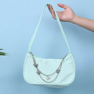 Casual Solid Butterfly Chain Underarm Bag Small Hobos Purse
