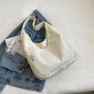 Casual Corduroy Shopping Tote Winter Shoulder Bag Women Student Bag