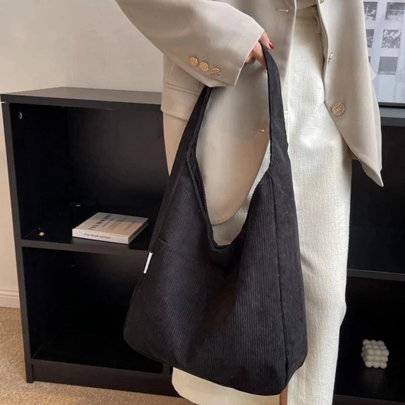 Casual Corduroy Shopping Tote Winter Shoulder Bag Women Student Bag