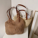 Casual Large Straw Tote Bag Woven Women Shoulder Bags Summer Beach Handbag