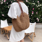 Casual Large Straw Tote Bag Woven Women Shoulder Bags Summer Beach Handbag