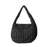 Casual Large Capacity Tote Shoulder Bags Ruched Handbag Nylon Quilted Crossbody