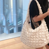 Casual Large Capacity Tote Shoulder Bags Ruched Handbag Nylon