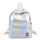 Casual Laser Backpack Bag PVC Shoulder Student School Backpack Silver Hologram