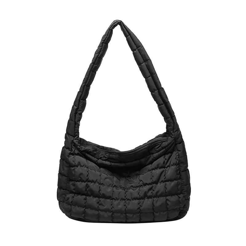 Casual Lattice Pattern Top-handle Bag Solid Eiderdown Women Shoulder Handbag
