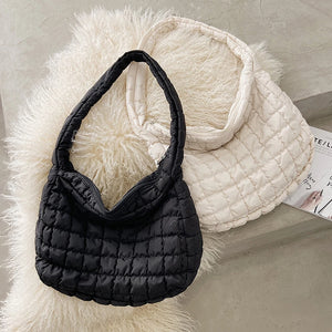 Casual Lattice Pattern Top-handle Bag Solid Eiderdown Women Shoulder Handbag