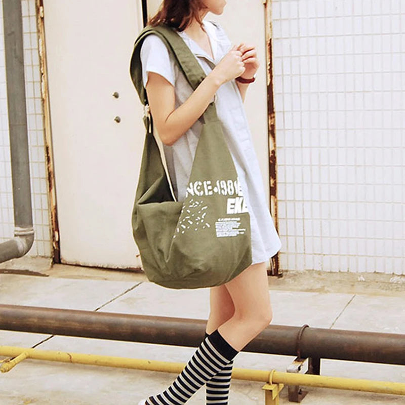 Casual Letter Canvas Bag For Women Large Capacity Hobo Bags