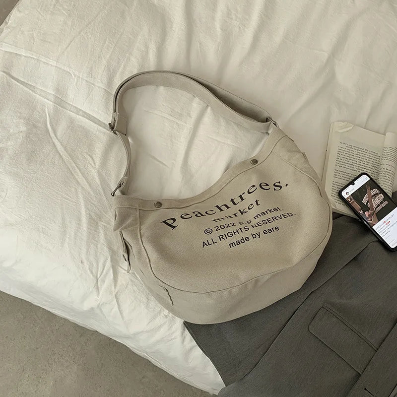 Women's Casual Letters Printed Shoulder Bag Canvas Large Capacity Crossbody Hand