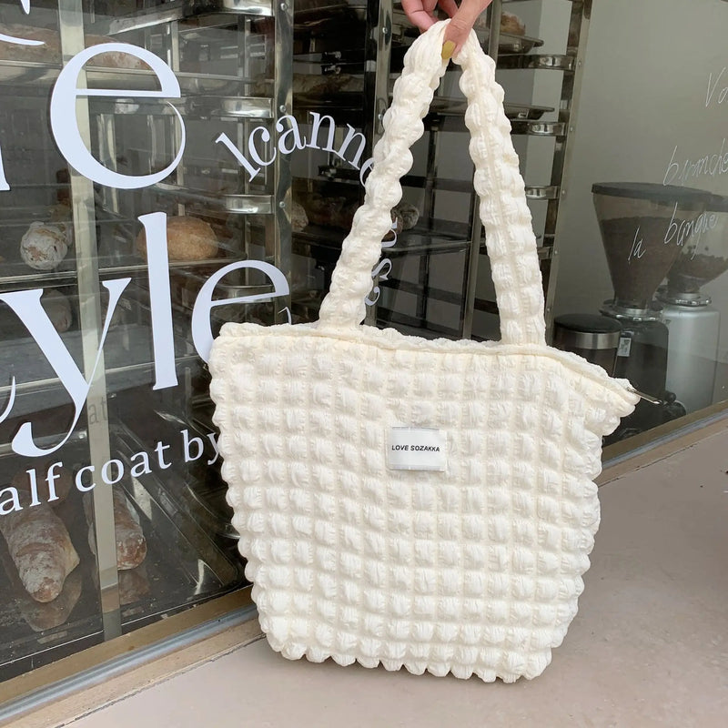 Casual Lightweight Large Capacity Tote Shoulder Bags Women Pleated Handbag