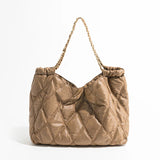Casual Lingge Quilted Shoulder Bag Chains Padded Lady Handbags Nylon Tote Big Pu