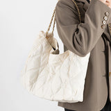 Casual Lingge Quilted Shoulder Bag Chains Padded Lady Handbags Nylon Tote Big Pu
