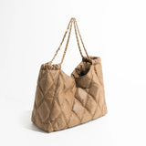 Casual Lingge Quilted Shoulder Bag Chains Padded Lady Handbags Nylon Tote Big Pu
