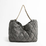 Casual Lingge Quilted Shoulder Bag Chains Padded Lady Handbags Nylon Tote Big Pu