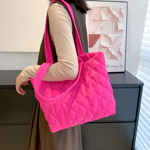 Casual Lingge Quilted Women Shoulder Bags Padded Lady Handbags
