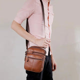 Casual Men's Leather Crossbody Shoulder Bag Solid Male Purse