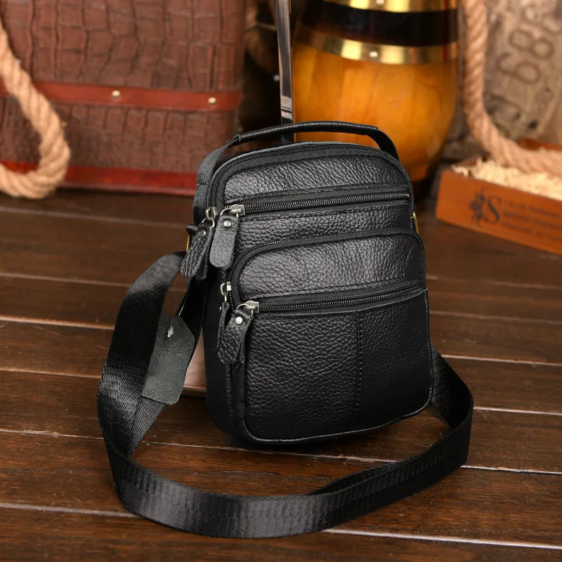 Casual Men's Leather Crossbody Shoulder Bag Solid Male Purse