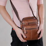 Casual Men's Leather Crossbody Shoulder Bag Solid Male Purse
