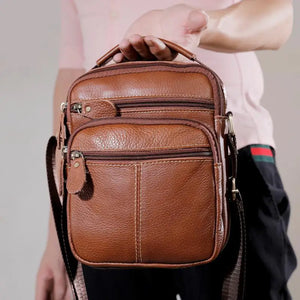 Casual Men's Leather Crossbody Shoulder Bag Solid Male Purse
