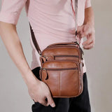 Casual Men's Leather Crossbody Shoulder Bag Solid Male Purse