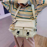 Solid Casual Messenger Bag for Ladies with Pockets and Pendant Decor
