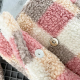 Small Plush Shoulder Bag Zipper Purse Faux Lambswool Checked Plaid