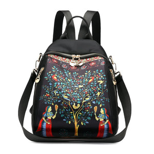 Elephant Tree Printed Anti-Theft Backpack - Large Capacity Travel Shoulder Bag